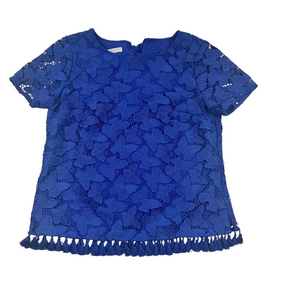 Talbots Crochet Butterfly Short Sleeve Fringe Detail Blouse Women's Size 8P
